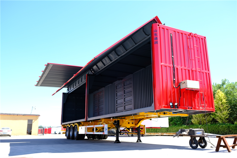 Wing opening box semi-trailer